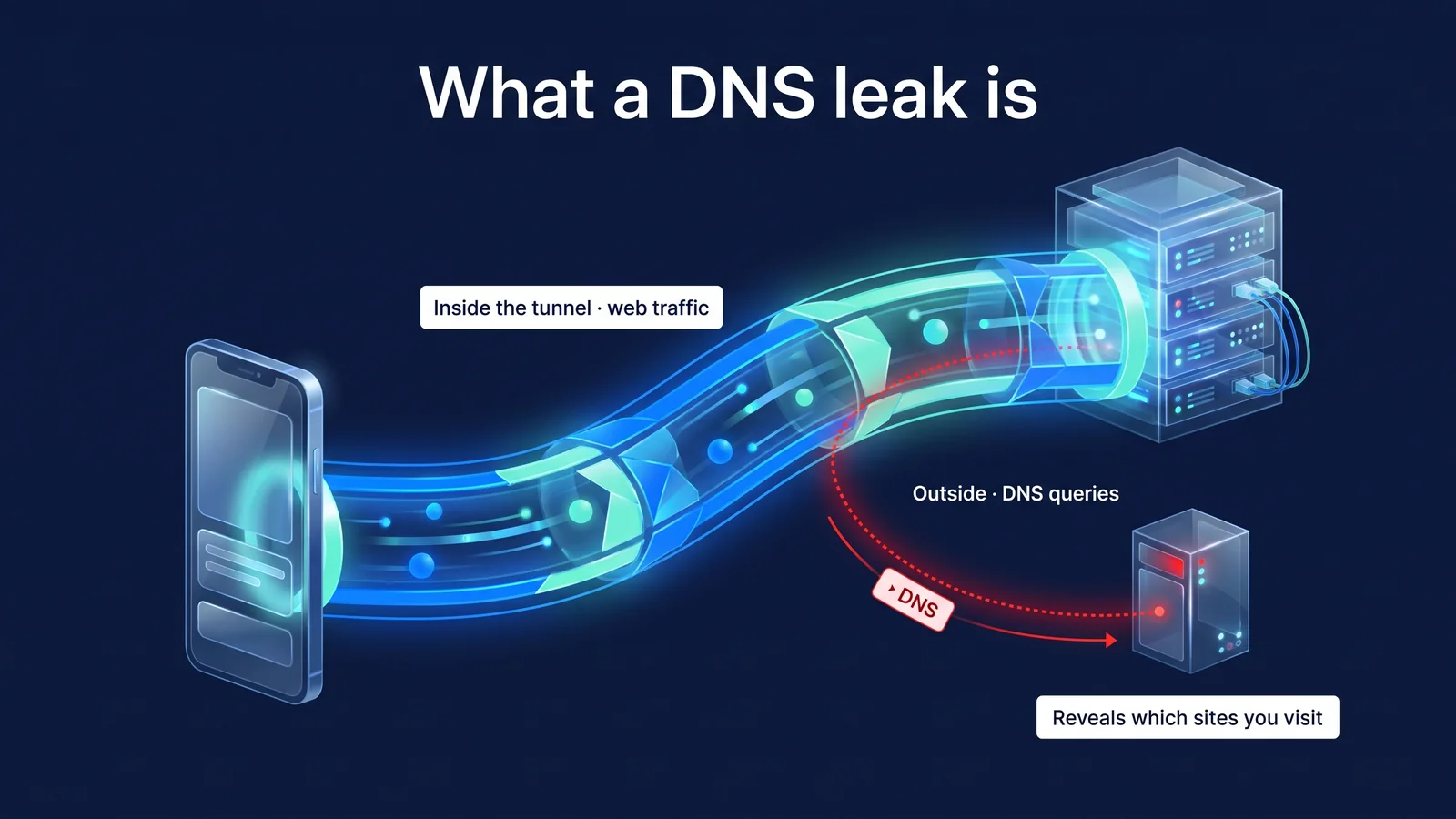 Even though web traffic is protected, only DNS queries go out.