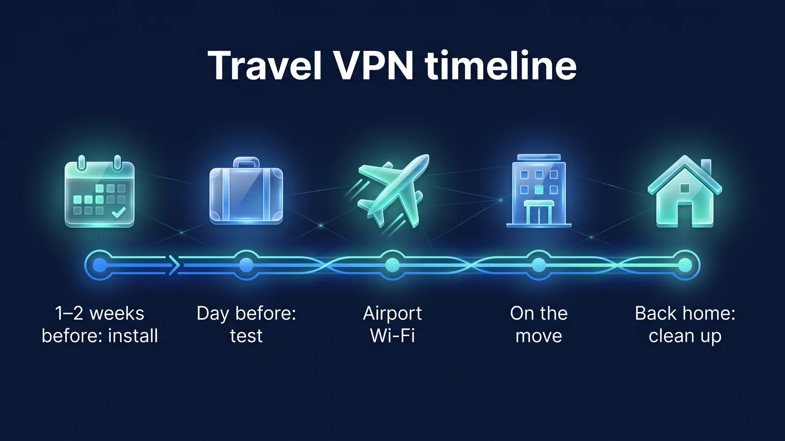 Five steps from 1 to 2 weeks before departure until return